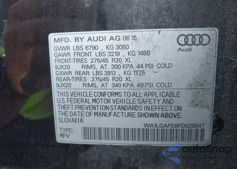 2015 Audi Q7 Premium Plus из США, поврежденный, VIN WA1LGAFE8FD029047